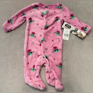 Star Wars Mandalorian Baby Yoda Grogu Fleece Footed Sleeper 3-6M Pink NWT Pajama